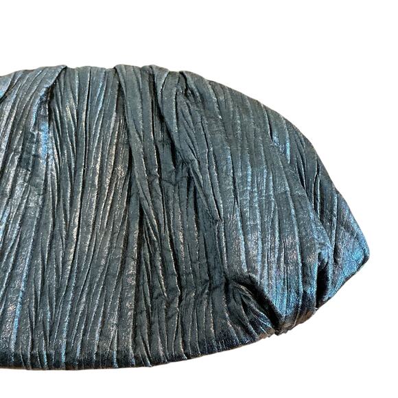 SONDRA ROBERTS Navy Blue Metallic Silk Gathered Pleated Evening Clutch Handbag - Picture 6 of 10
